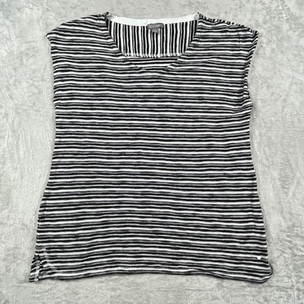 T by Talbots Striped Sleeveless Top, Women's Size Small, Black and White